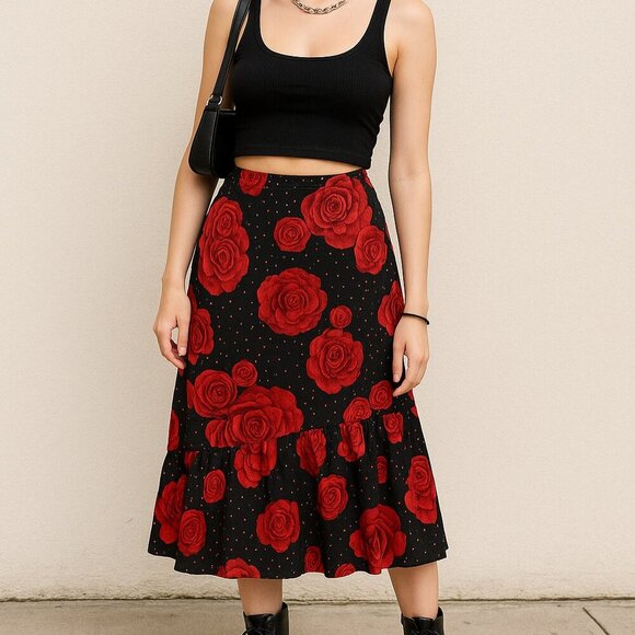 Iz Byer Dresses & Skirts - IZ Byer California Vintage Rose Ruffle Skirt